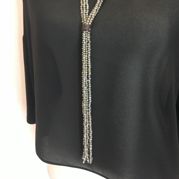 Gray/Silver Crystal Beaded Tassel Necklace Boutique - Picture 5 of 8